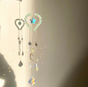 Sonnenfänger Herz Mond Windspiel Edelstein Esoterik Geschenk Stern Sonne Mond